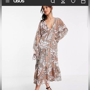 ASOS DESIGN satin stripe tiered midi dress. Previously worn once.